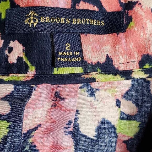 Brooks Brothers Women's Floral Pleated Midi Skirt Size 2 Navy Pink Green 100% Co - Picture 6 of 10